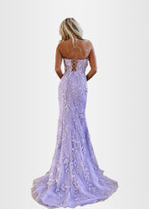 Lorraine | Lilac Prom Dresses Long Mermaid Strapless Lace - Lilac - PromDressClub